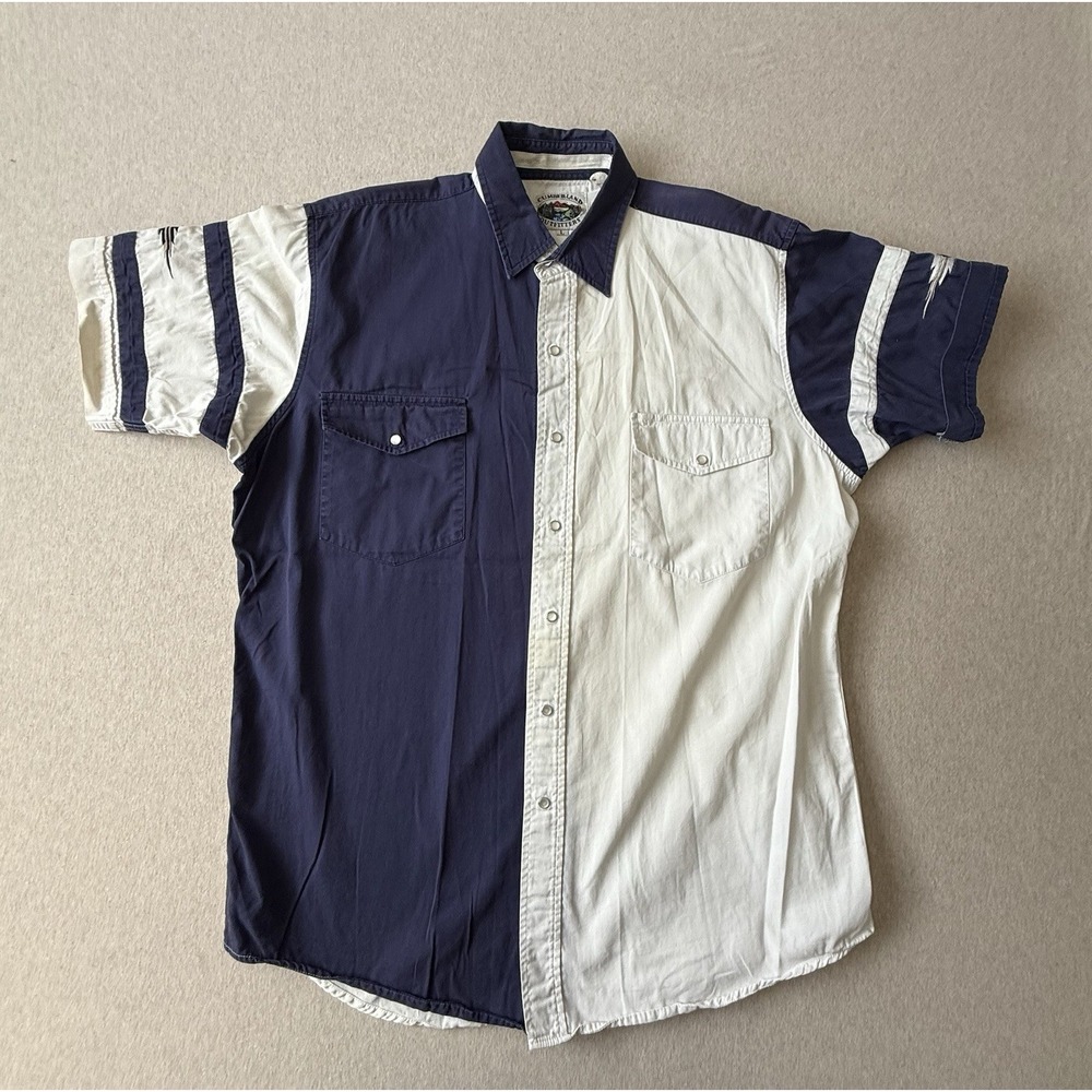 Cumberland Outfitters Men's Large Short Sleeve Button Up White And Blue Collar